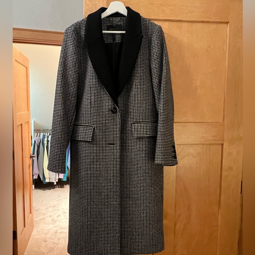 BCBG Black & White Patterned Wool Trench Coat